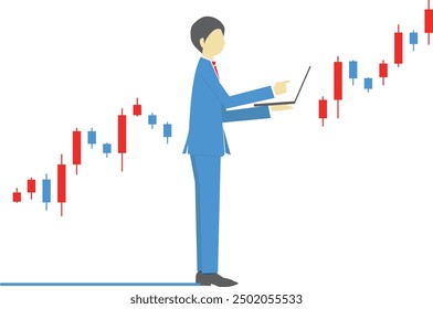 Man in suit analyzing stock and exchange charts