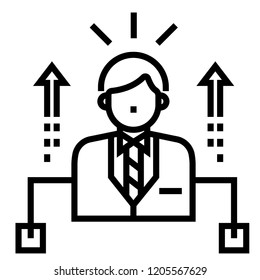 Man with suit and up arrow vector illustration in line stroke design