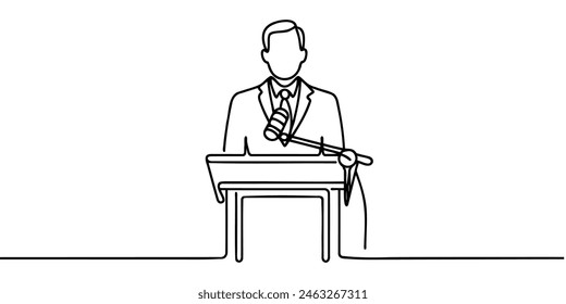 Ein Mann im Anzug hinter dem Podium, eine durchgehende Reihe von Reden auf dem Podium
