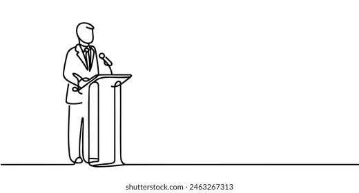 A man in a suit behind the podium, one continuous line of speeches on the podium