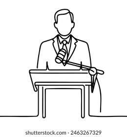A man in a suit behind the podium, one continuous line of speeches on the podium