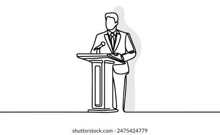 A man in a suit behind the podium, one continuous line of speeches on the podium