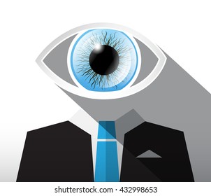 Man in Suit with Big Blue Eye. Abstract Vector Businessman Illustration.