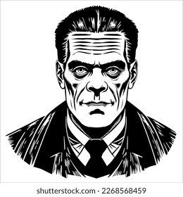 Man in a Suit: Black and White Drawing Illustration of a Gentleman in Formal Attire
