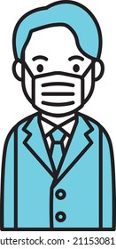 A man in a suit (blazer) wearing a mask.
