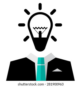 Man in Suit with Bulb Icon - Vector Isolated on White Background
