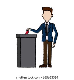 man in a suit businessman putting paper in the ballot box