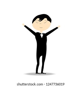 man in suit businessman rejoices over success on white background