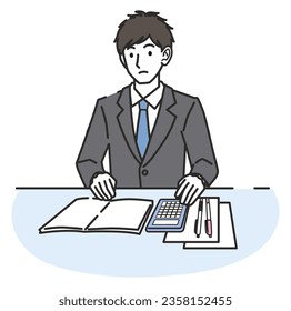 A man in a suit calculating with a calculator