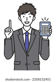 A man in a suit with a calculator