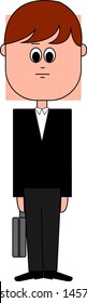 Hombre con un estuche de traje, ilustración, vector sobre fondo blanco.