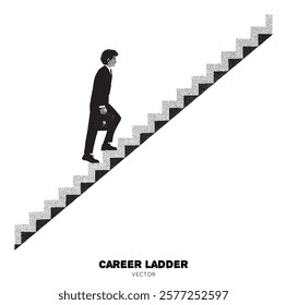 Man in suit climbs up. Stairs to heaven, path to goal. Success concept