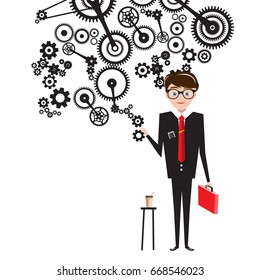 Man in Suit with Cogs on White Background
