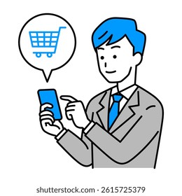Man in a suit doing online shopping on a smartphone