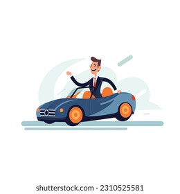 Hombre con traje que conduce un vector de auto aislado