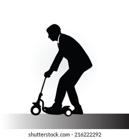 man in a suit driving kids scooter vector illustration