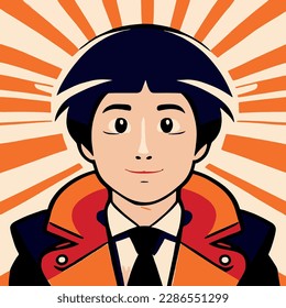 A man in a suit, the face of a young man close -up on a retro background cartoon
