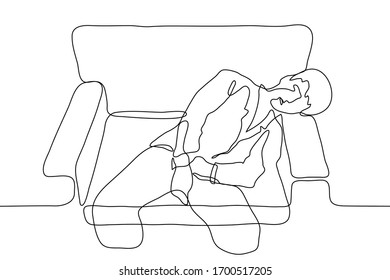 man in suit fell asleep in an armchair  Tired businessman is sleeping in an office chair  One continuous line drawing  can be used for animation