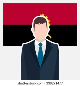 Man in suit Front of Angola Country Flag. business man Presentation conference concept. Modern flat design vector illustration. Country Flag background