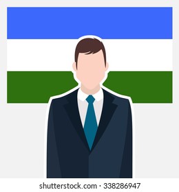 Man in suit Front of Bashkortostan Country Flag. business man Presentation conference concept. Modern flat design vector illustration. Country Flag background