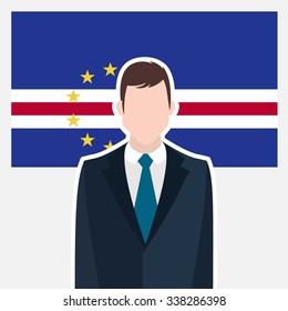 Man in suit Front of Cape Verde Country Flag. business man Presentation conference concept. Modern flat design vector illustration. Country Flag background