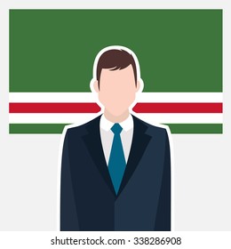Man in suit Front of Chechen Republic of Lchkeria Country Flag. business man Presentation conference concept. Modern flat design vector illustration. Country Flag background