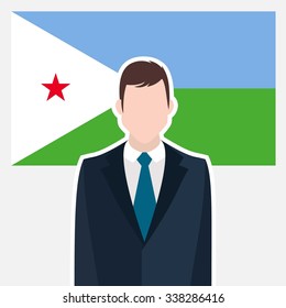 Man in suit Front of Djibouti Country Flag. business man Presentation conference concept. Modern flat design vector illustration. Country Flag background