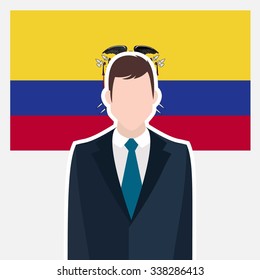 Man in suit Front of Ecuador Country Flag. business man Presentation conference concept. Modern flat design vector illustration. Country Flag background