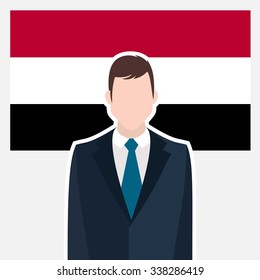 Man in suit Front of Egypt Country Flag. business man Presentation conference concept. Modern flat design vector illustration. Country Flag background