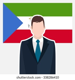 Man in suit Front of Equatorial Guinea Country Flag. business man Presentation conference concept. Modern flat design vector illustration. Country Flag background