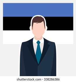 Man in suit Front of Estonia Country Flag. business man Presentation conference concept. Modern flat design vector illustration. Country Flag background