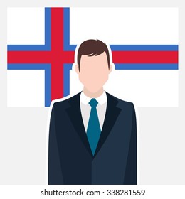 Man in suit Front of Faroe Islands Country Flag. business man Presentation conference concept. Modern flat design vector illustration. Country Flag background
