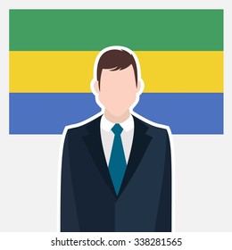 Man in suit Front of Gabon Country Flag. business man Presentation conference concept. Modern flat design vector illustration. Country Flag background