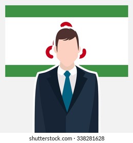 Man in suit Front of Ingushetia Country Flag. business man Presentation conference concept. Modern flat design vector illustration. Country Flag background