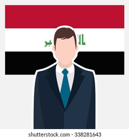 Man in suit Front of Iraq Country Flag. business man Presentation conference concept. Modern flat design vector illustration. Country Flag background