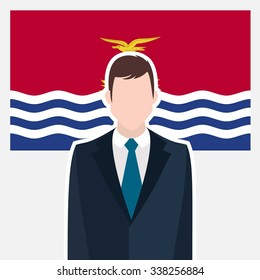 Man in suit Front of Kiribati Country Flag. business man Presentation conference concept. Modern flat design vector illustration. Country Flag background