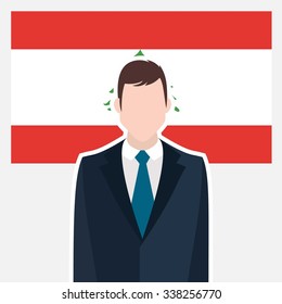 Man in suit Front of Lebanon Country Flag. business man Presentation conference concept. Modern flat design vector illustration. Country Flag background