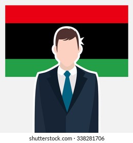 Man in suit Front of Libya Country Flag. business man Presentation conference concept. Modern flat design vector illustration. Country Flag background