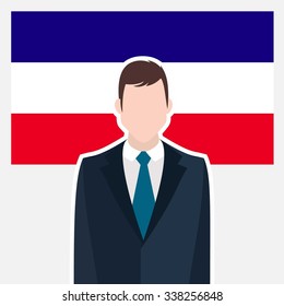 Man in suit Front of Los Altos Country Flag. business man Presentation conference concept. Modern flat design vector illustration. Country Flag background