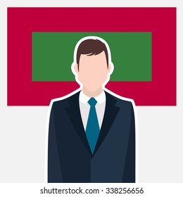 Man in suit Front of Maldivies Country Flag. business man Presentation conference concept. Modern flat design vector illustration. Country Flag background