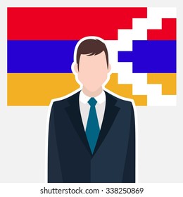 Man in suit Front of Nagorno Karabakh Republic Country Flag. business man Presentation conference concept. Modern flat design vector illustration. Country Flag background