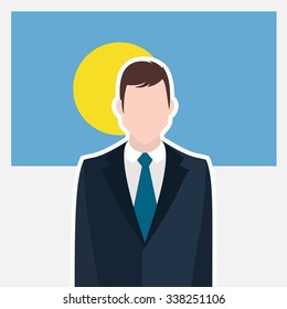 Man in suit Front of Palau Country Flag. business man Presentation conference concept. Modern flat design vector illustration. Country Flag background