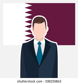 Man in suit Front of Qatar Country Flag. business man Presentation conference concept. Modern flat design vector illustration. Country Flag background