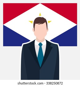 Man in suit Front of saba Country Flag. business man Presentation conference concept. Modern flat design vector illustration. Country Flag background