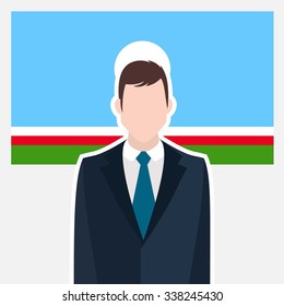 Man in suit Front of Sakha Republic Country Flag. business man Presentation conference concept. Modern flat design vector illustration. Country Flag background