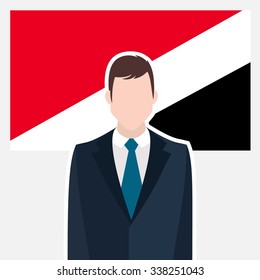 Man in suit Front of Sealand Principality Country Flag. business man Presentation conference concept. Modern flat design vector illustration. Country Flag background