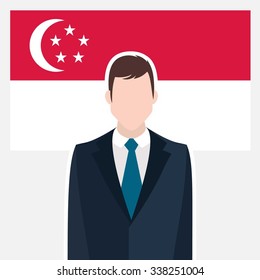 Man in suit Front of Singapore Country Flag. business man Presentation conference concept. Modern flat design vector illustration. Country Flag background