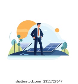 Man in a suit in front of solar panels vector isolated