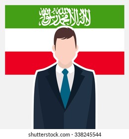 Man in suit Front of Somaliland Country Flag. business man Presentation conference concept. Modern flat design vector illustration. Country Flag background
