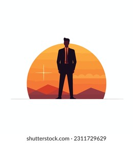 Man in a suit in front of sun vector isolated